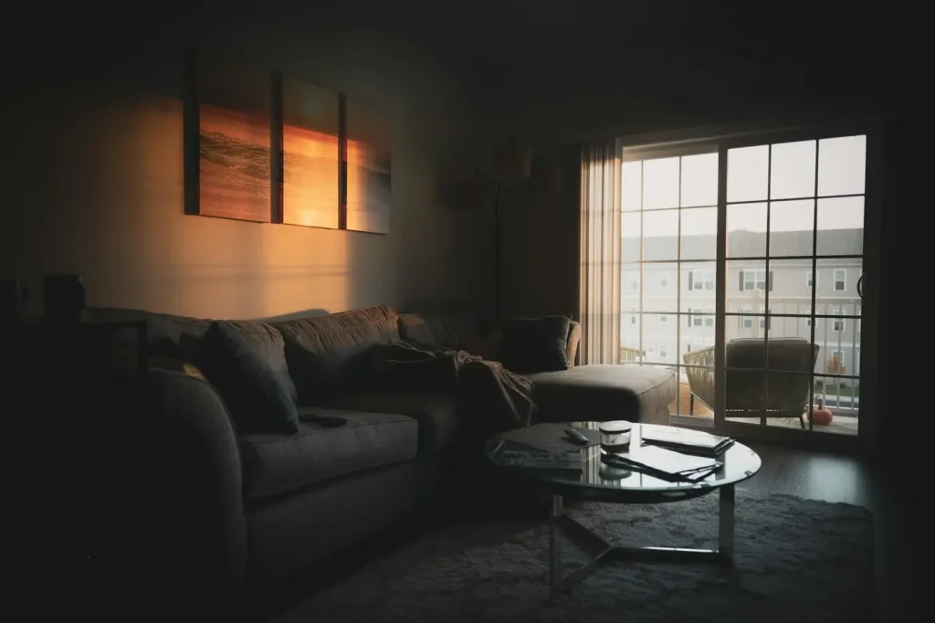 Living room with a clear view through LLumar Dual-Reflective window film by OOVO DFW