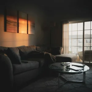 Living room with a clear view through LLumar Dual-Reflective window film by OOVO DFW