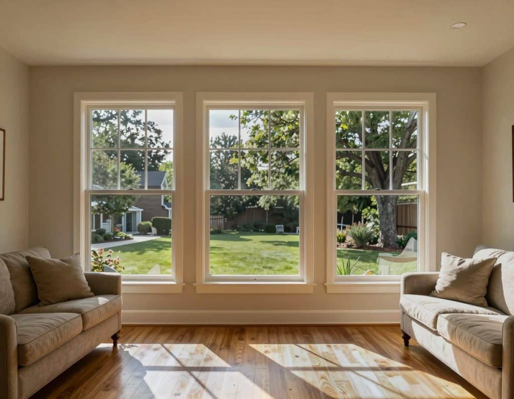 The same living room windows fitted with Vista by LLumar Dayview V45 SR CDF